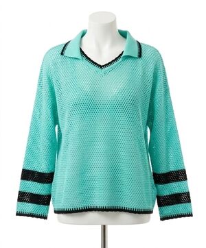 NEW ANGEL APPAREL crochet long sleeves top in mint/black